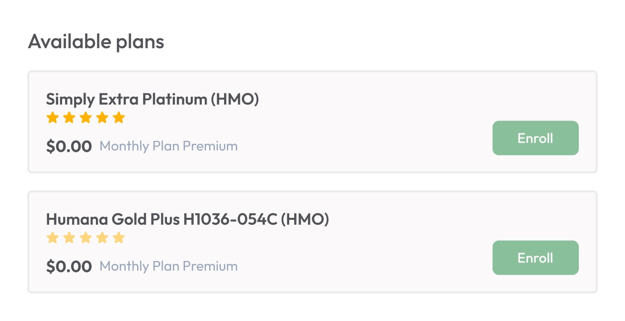 Illustration of list of Medicare plans on SunFire platform