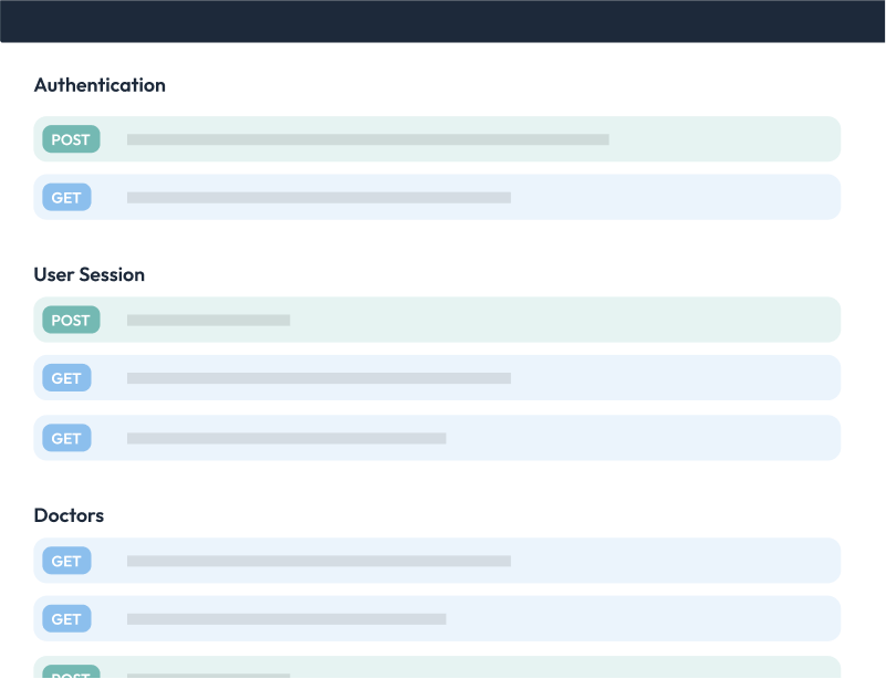 Illustration of API dashboard showing a list of different API options